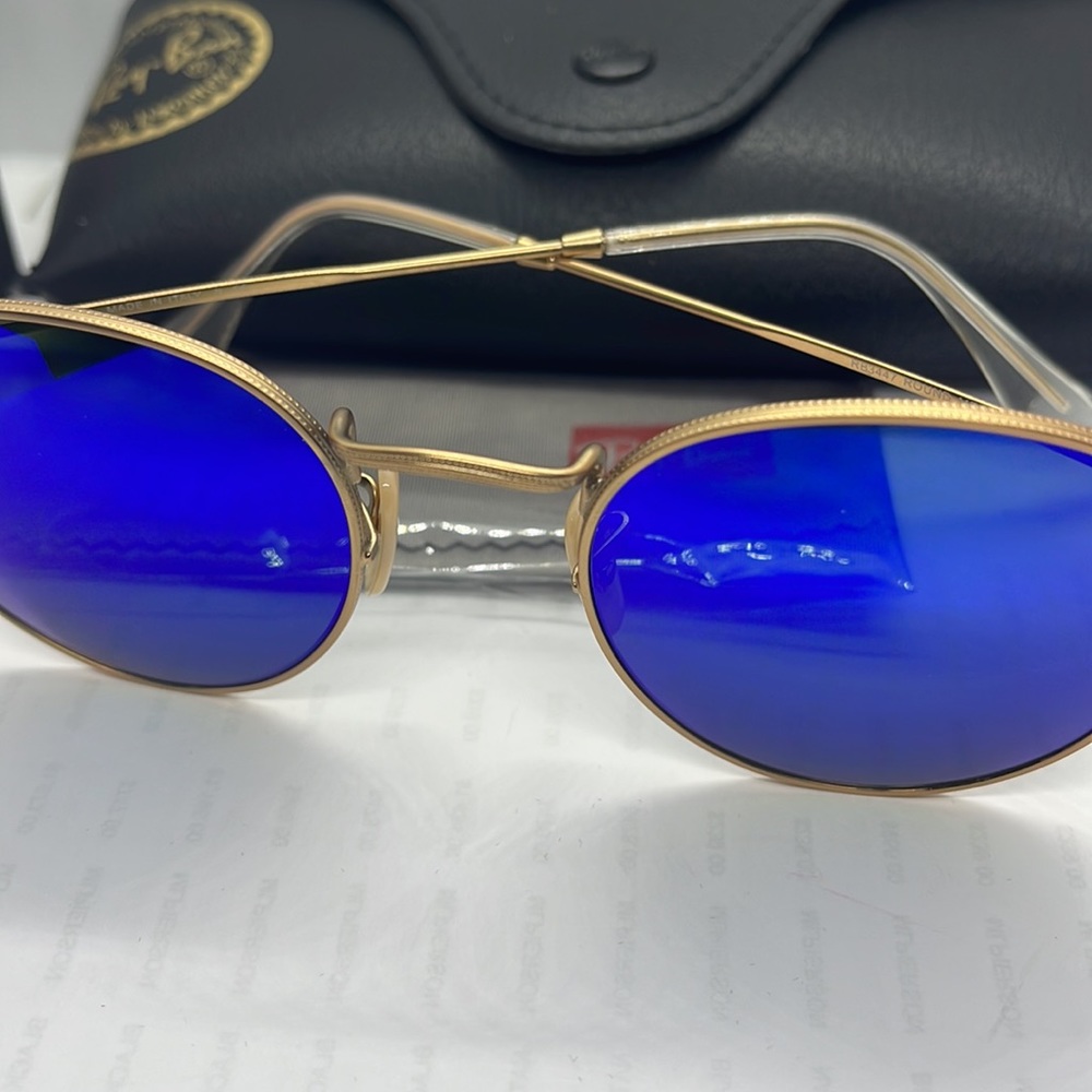 BNWT Rayban Round RB3447 Gold/Blue mirror 50-21-145 - Picture 5 of 9